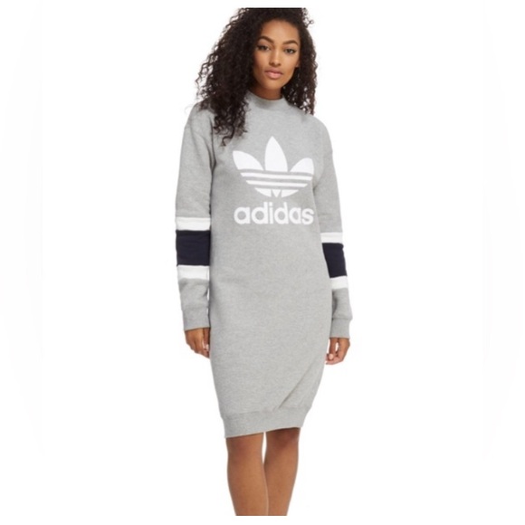 adidas Dresses & Skirts - Adidas GREY/WHITE/NAVY Sweater Dress